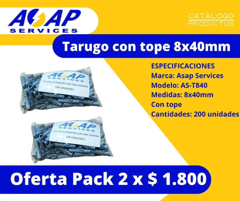 Pack 2 Bolsas Tarugo con Tope 8x40mm (200un)