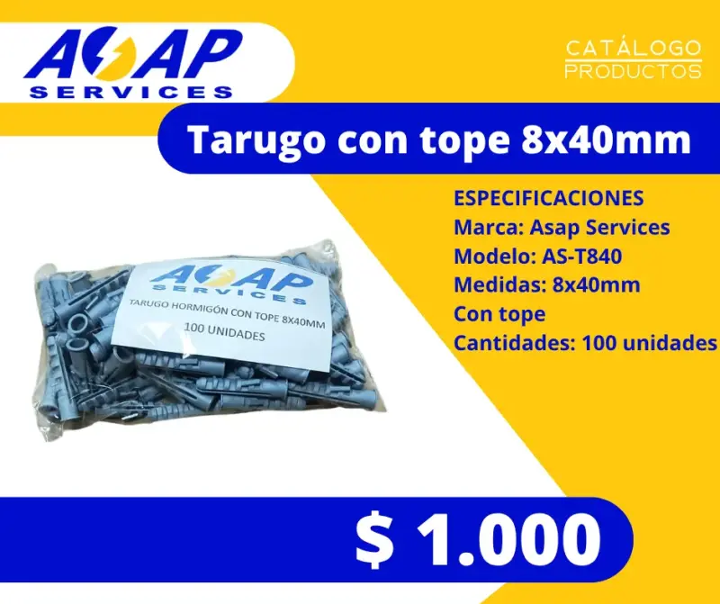 Tarugos de hormigón con tope 8x40mm 100 unidades