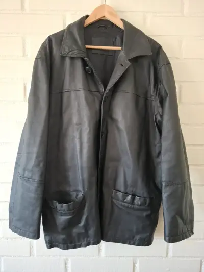 Chaqueta de cuero negra para hombre XL - miniatura 1