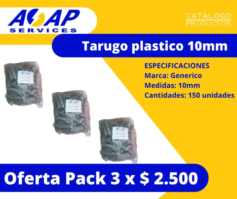 Pack 3 Bolsas Tarugo Plastico 10mm (150un)