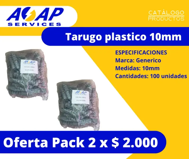 Pack 2 Bolsas Tarugo Plastico 10mm (100un)