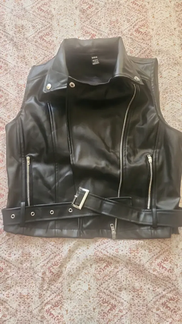 Chaleco de cuero sintético negro Shein con cierre - 2