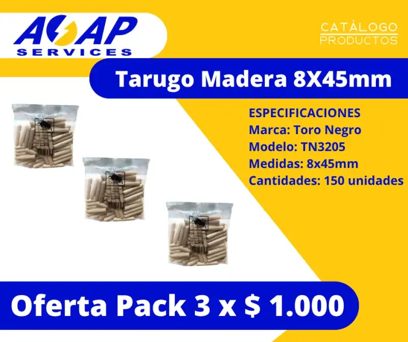Pack 3 Bolsas Tarugo Madera 8x45mm (150un)