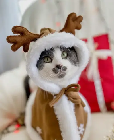 Disfraz navideño para gato con capucha de reno - miniatura 1