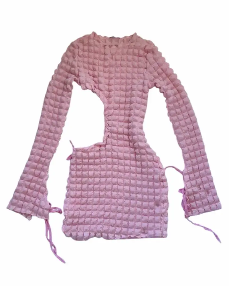 Vestido corto rosa con textura Fashion Nova - 1
