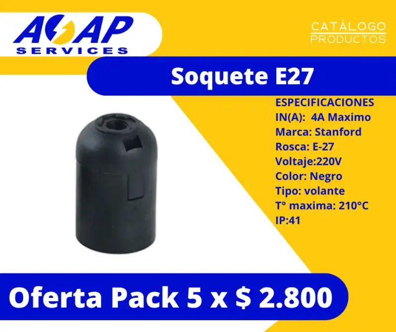 Pack 5 Soquetes Volantes E27 Stanford Negro - 1