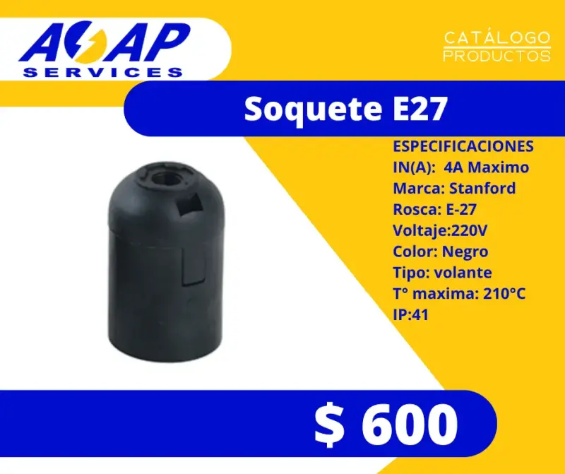 Soquete Volante E27 Stanford Negro (1un)