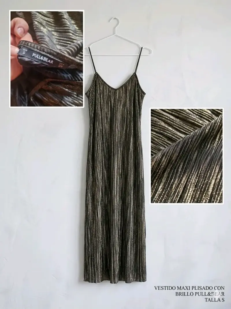 Vestido maxi plisado con brillo Pull&Bear talla S - 1