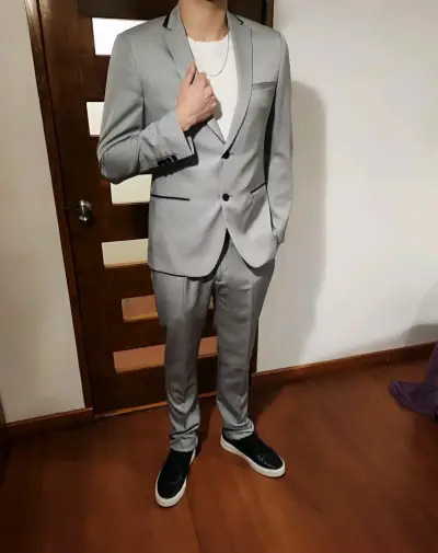 Traje formal para hombre azul y gris - miniatura 5