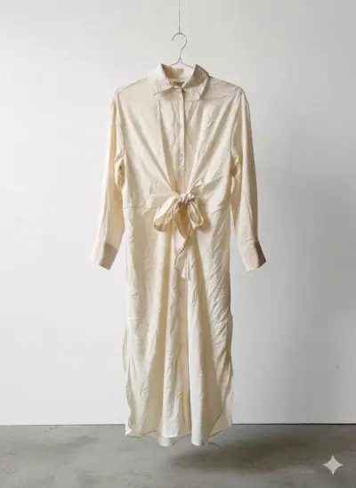 Vestido camisero beige con lazo - miniatura 1