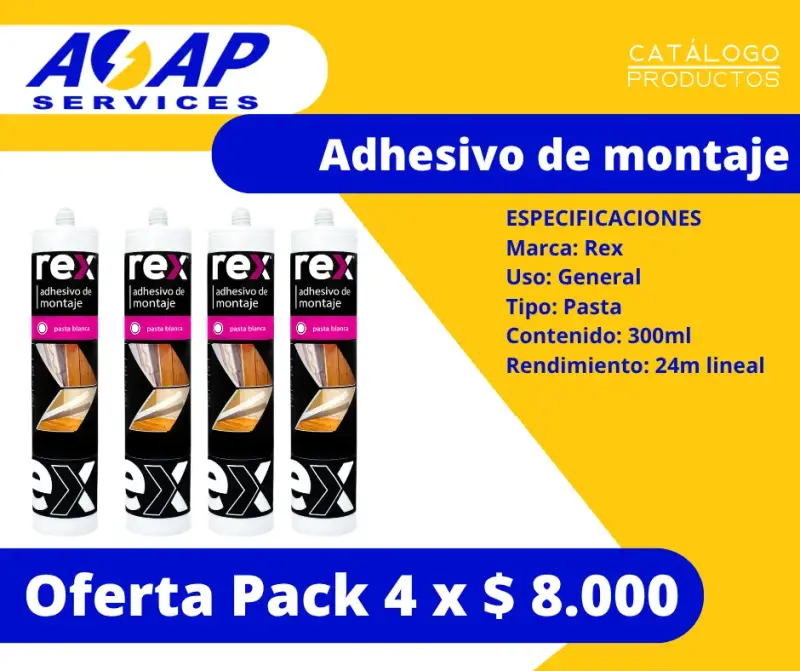 Pack 4 Adhesivos de Montaje Rex 300ml Pasta