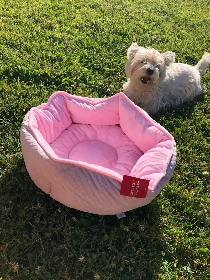 Cama para perro rosa acolchada - 1