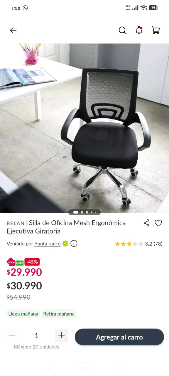 Silla de oficina Relan ergonómica negra con ruedas - 5