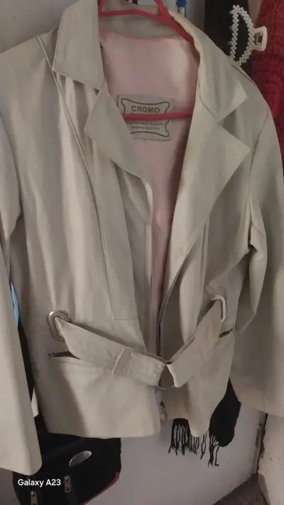 Chaqueta de cuero beige Cromo para mujer - miniatura 1