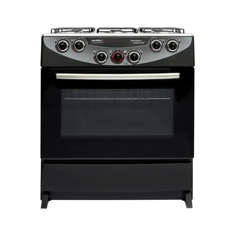 Cocina a gas Sindelen 6 quemadores negra con horno - 1