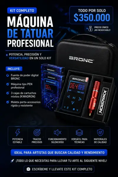 Kit Completo Máquina de Tatuar Profesional Bronc - miniatura 1