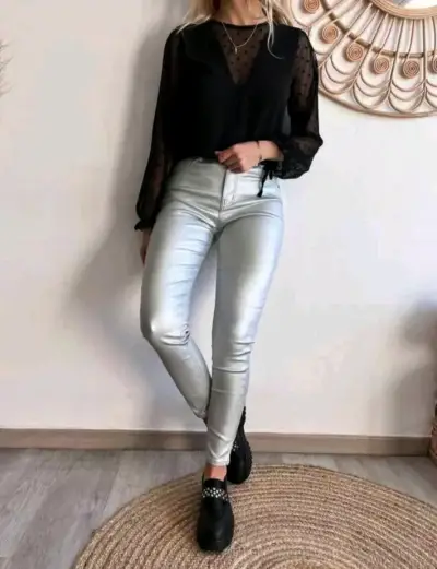 Pantalones plateados de mujer estilo skinny - miniatura 1