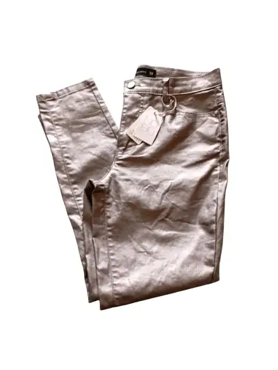 Pantalones plateados de mujer estilo skinny - miniatura 2