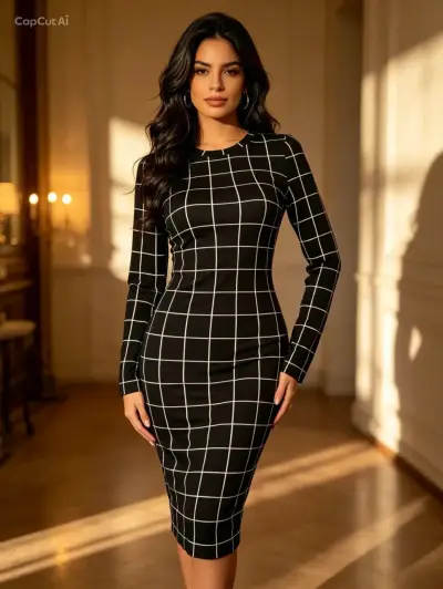 Vestido Shein negro con diseño de cuadros - miniatura 1
