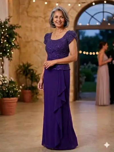Vestido de fiesta largo morado con encaje - miniatura 1