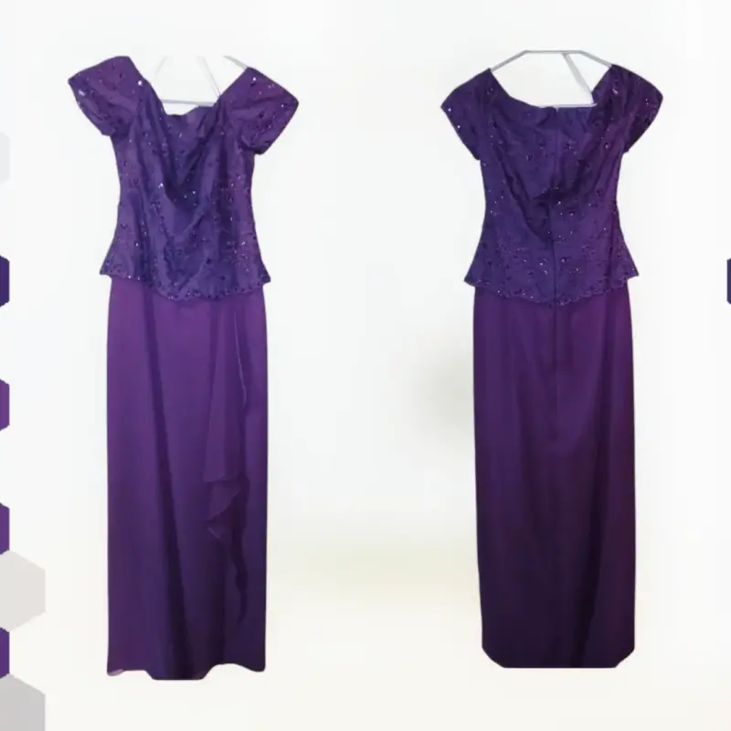 Vestido de fiesta largo morado con encaje - 2