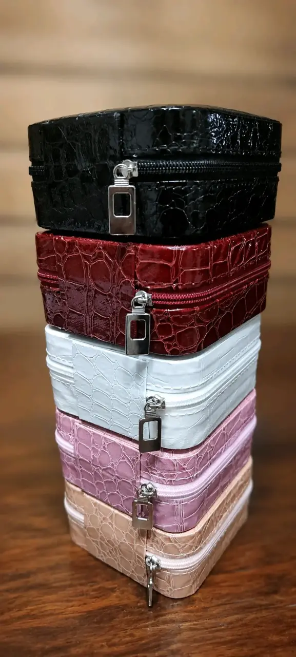 Estuche organizador de joyas portátil rosa - 2