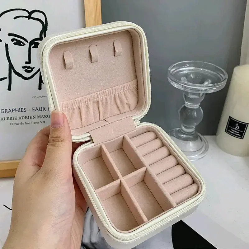 Estuche organizador de joyas portátil rosa - 3