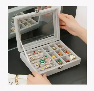 Caja organizadora de joyas rosa con tapa transparente - miniatura 3