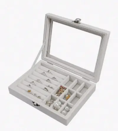 Caja organizadora de joyas rosa con tapa transparente - miniatura 4