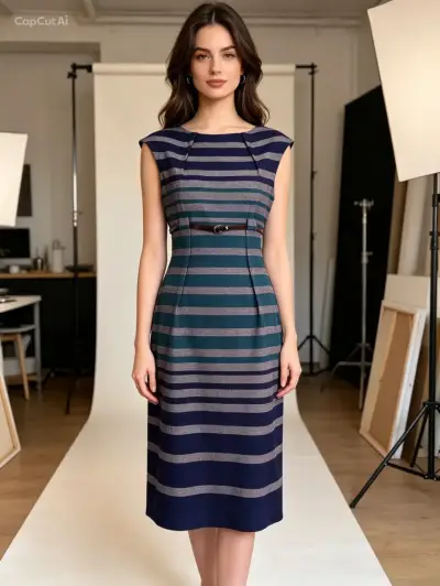 Vestido a rayas Calvin Klein elegante - miniatura 1