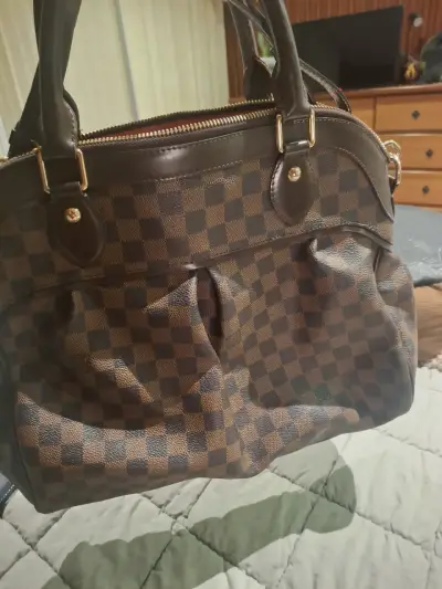 Bolso de mano con diseño a cuadros marrón - miniatura 1