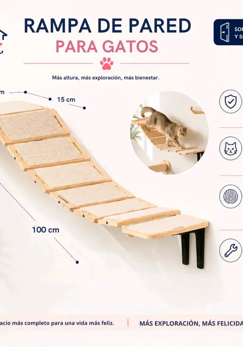 Rampa de pared para gatos de madera - 3