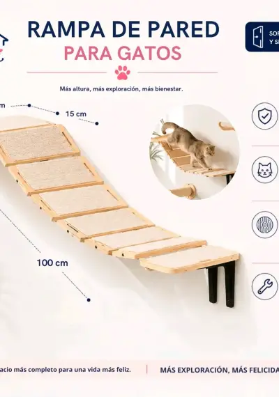 Rampa de pared para gatos de madera - miniatura 3