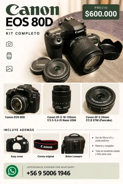 Cámara Canon EOS 80D Kit Completo con Lentes - miniatura 1