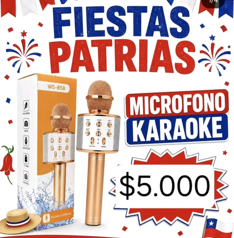 Micrófono Karaoke Inalámbrico WS-858 Dorado