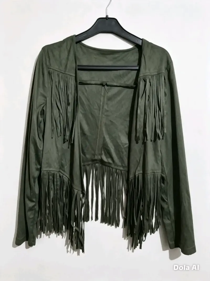 Chaqueta Verde con Flecos para Mujer - 3