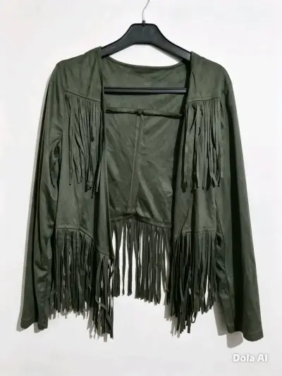 Chaqueta Verde con Flecos para Mujer - miniatura 3