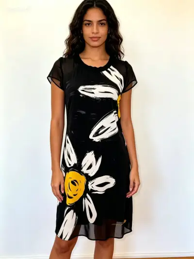 Vestido Desigual negro con diseño floral - miniatura 1