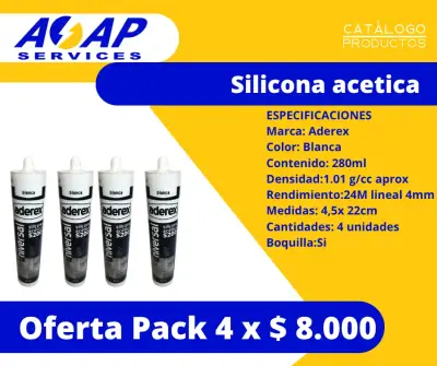 Pack 4 Siliconas Acetica Blanca 280ml - miniatura 1