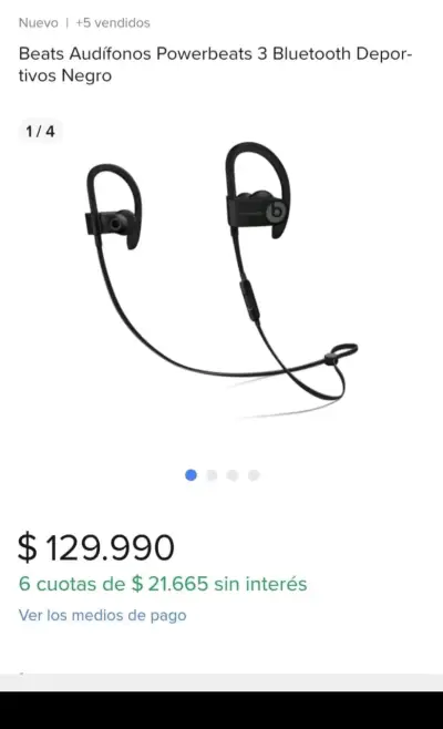 Audífonos Bluetooth Beats Powerbeats 3 Negros - miniatura 4