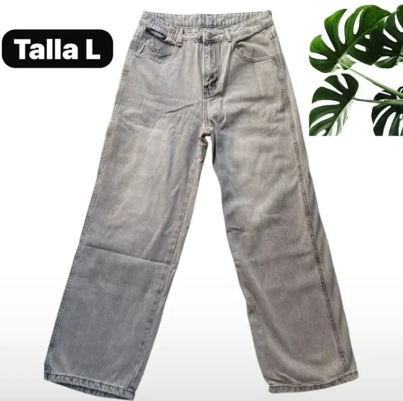 Jeans gris de corte recto talla L
