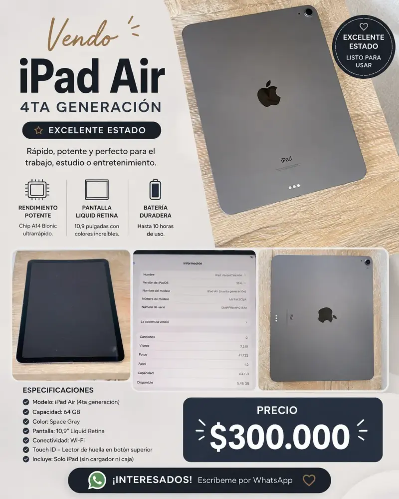 iPad Air 4ta Generación 64GB Excelente Estado - 1