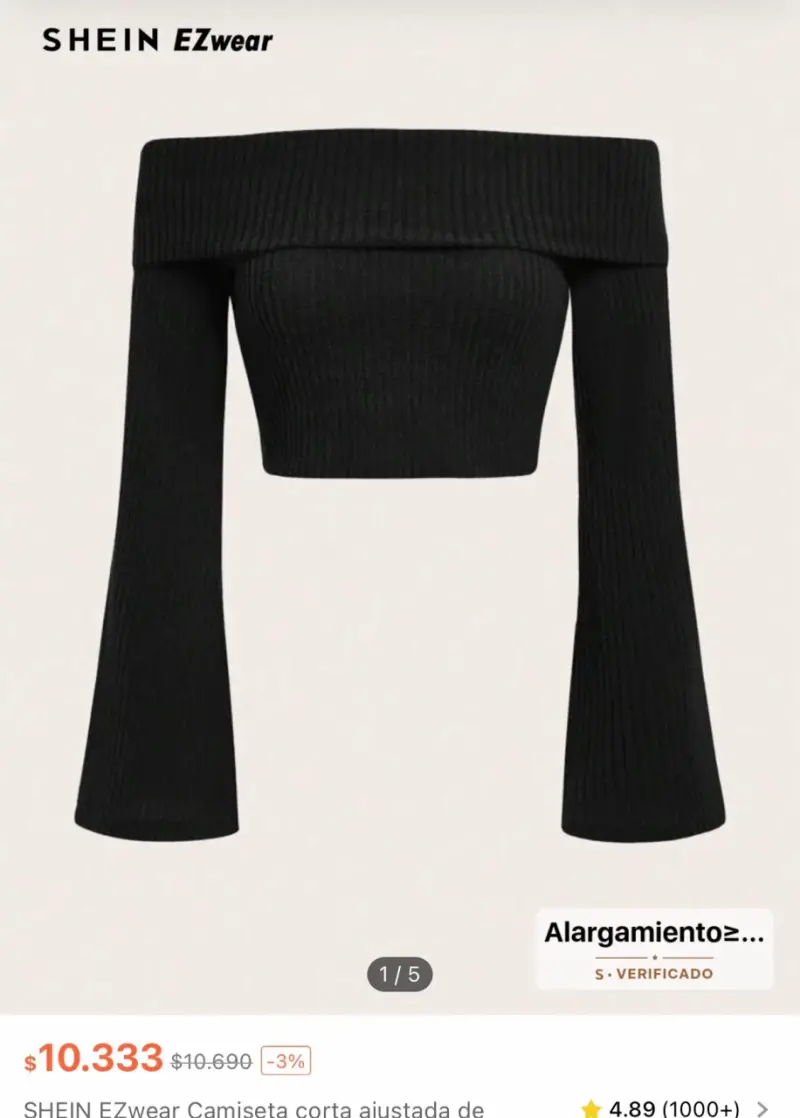 Top negro de manga larga Shein - 3