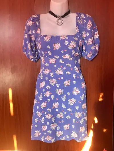 Vestido floral morado mango - miniatura 1