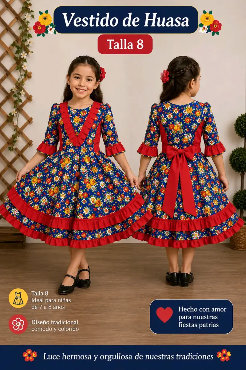 Vestido de huasa para niña talla 8 - 1