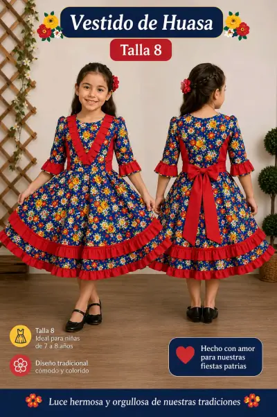 Vestido de huasa para niña talla 8 - miniatura 1