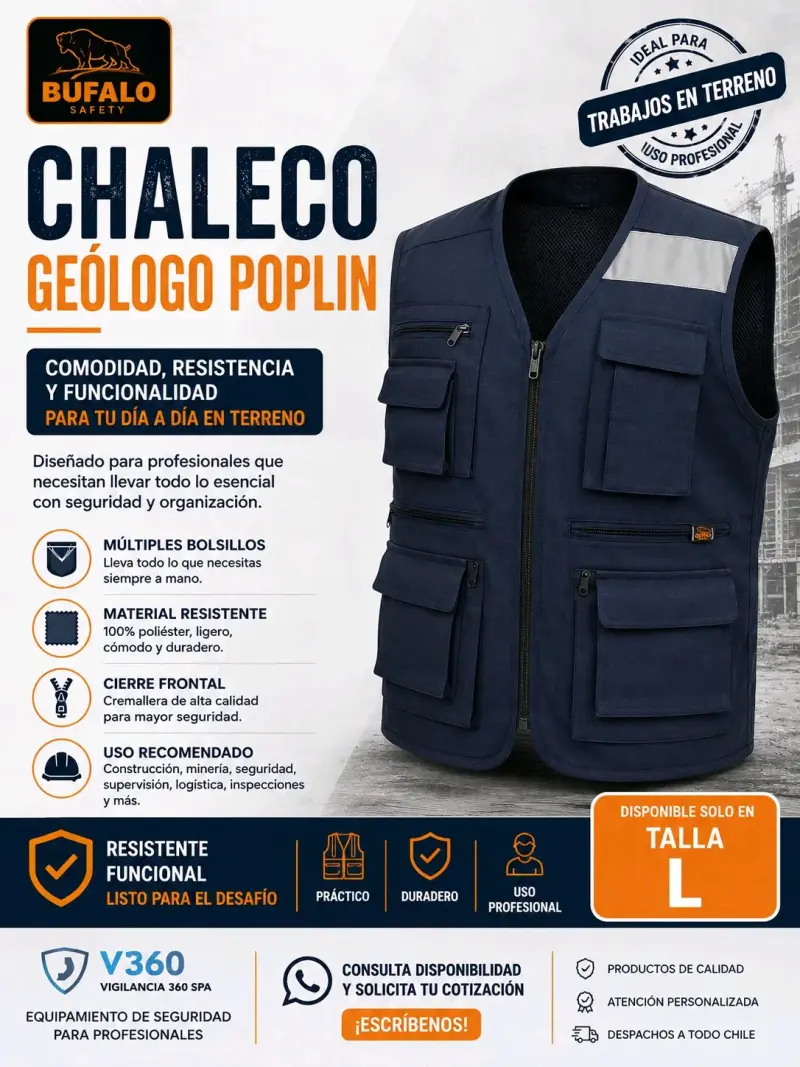 Chaleco geólogo poplin talla L Buffalo Safety - 3