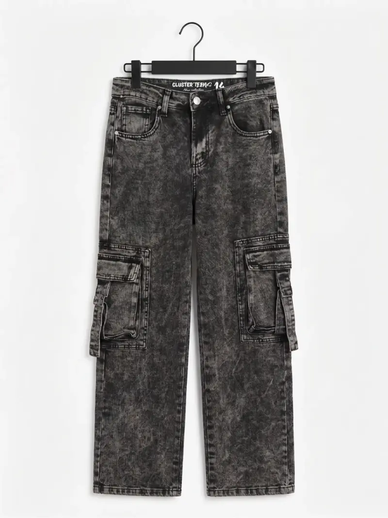 Jeans cargo gris oscuro mujer - 1