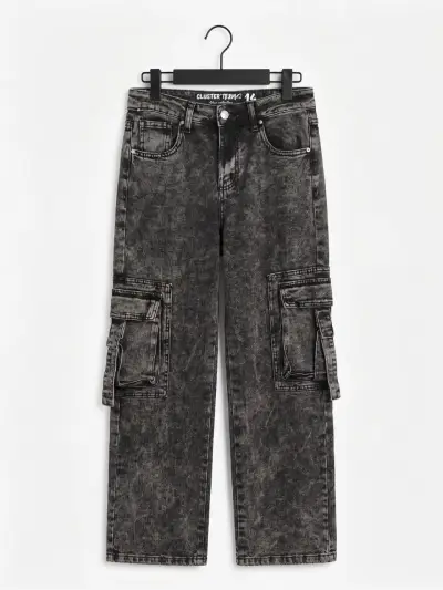 Jeans cargo gris oscuro mujer - miniatura 1