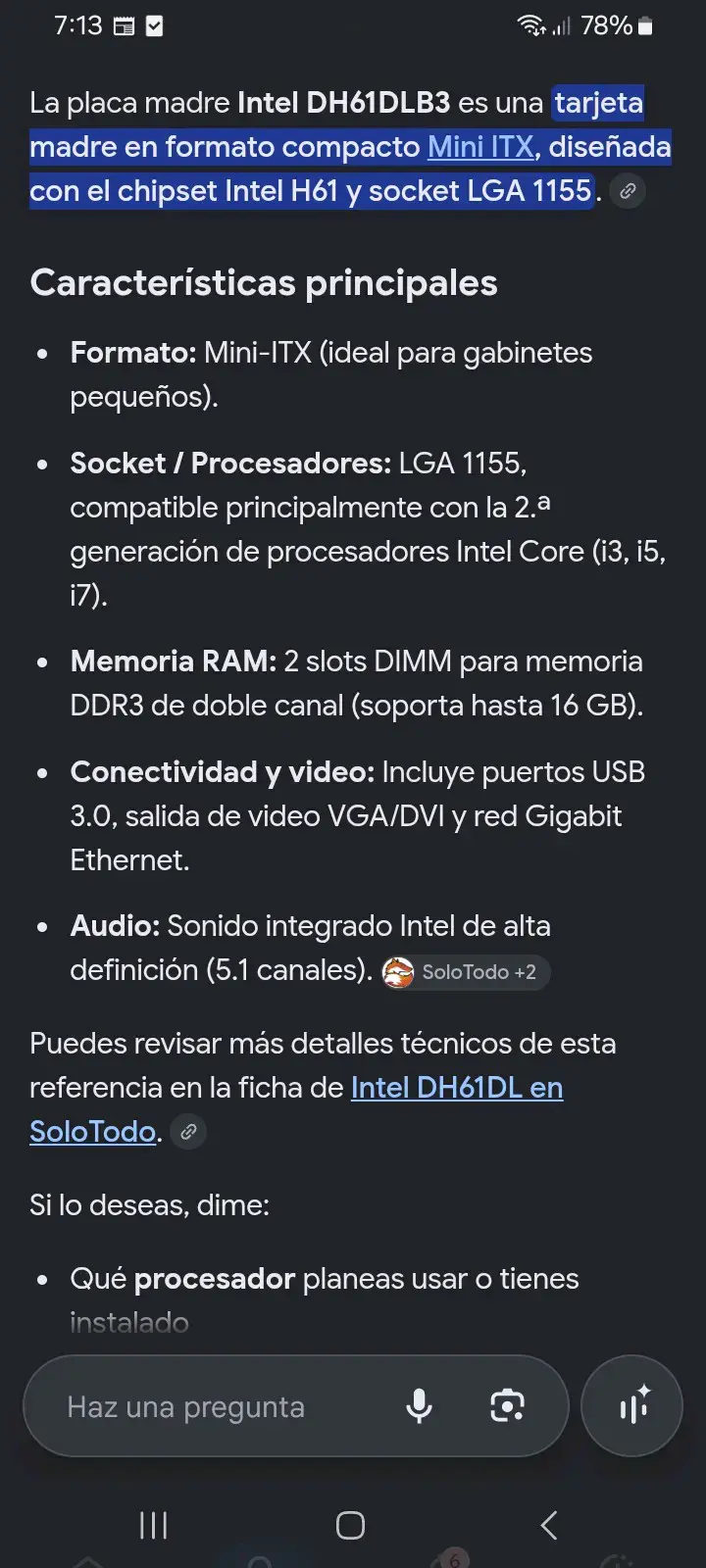 Placa madre mini itx DH61DLB3 con icore 3 - 4